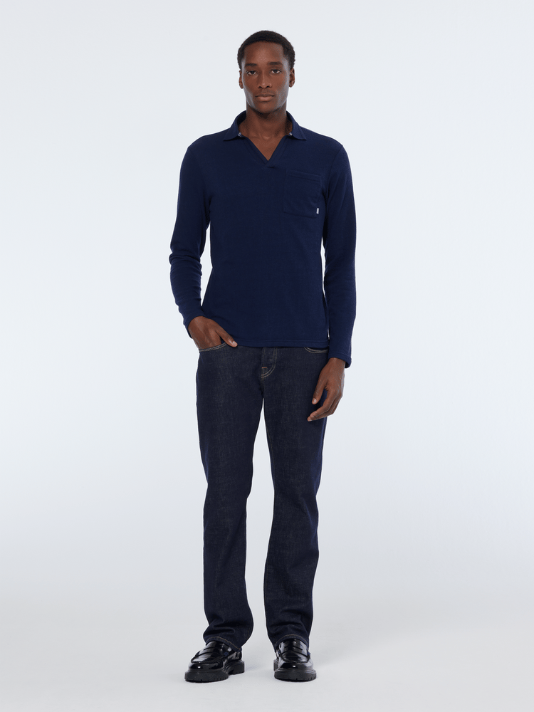 Relaxed Fit Front Pocket Long Sleeve Polo