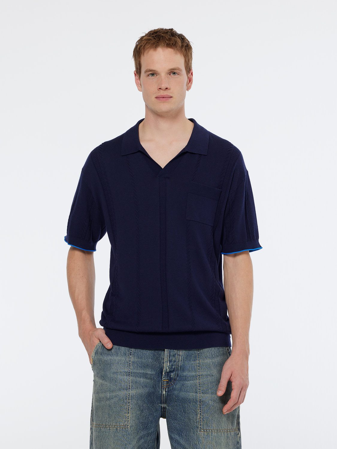 V-Neck Relaxed Fit Knit Polo