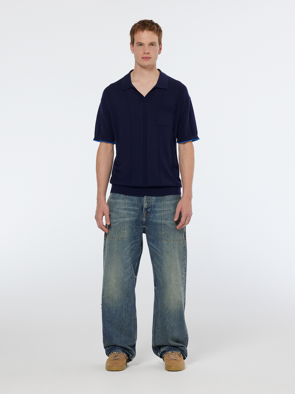 V-Neck Relaxed Fit Knit Polo