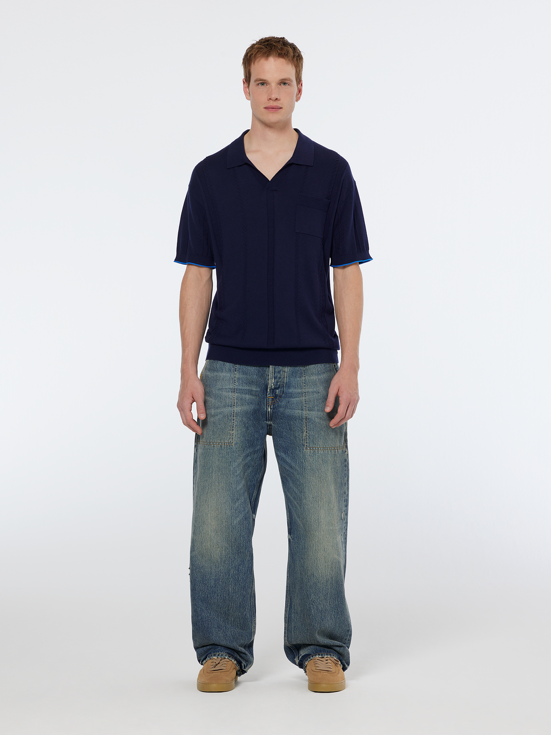 V-Neck Relaxed Fit Knit Polo