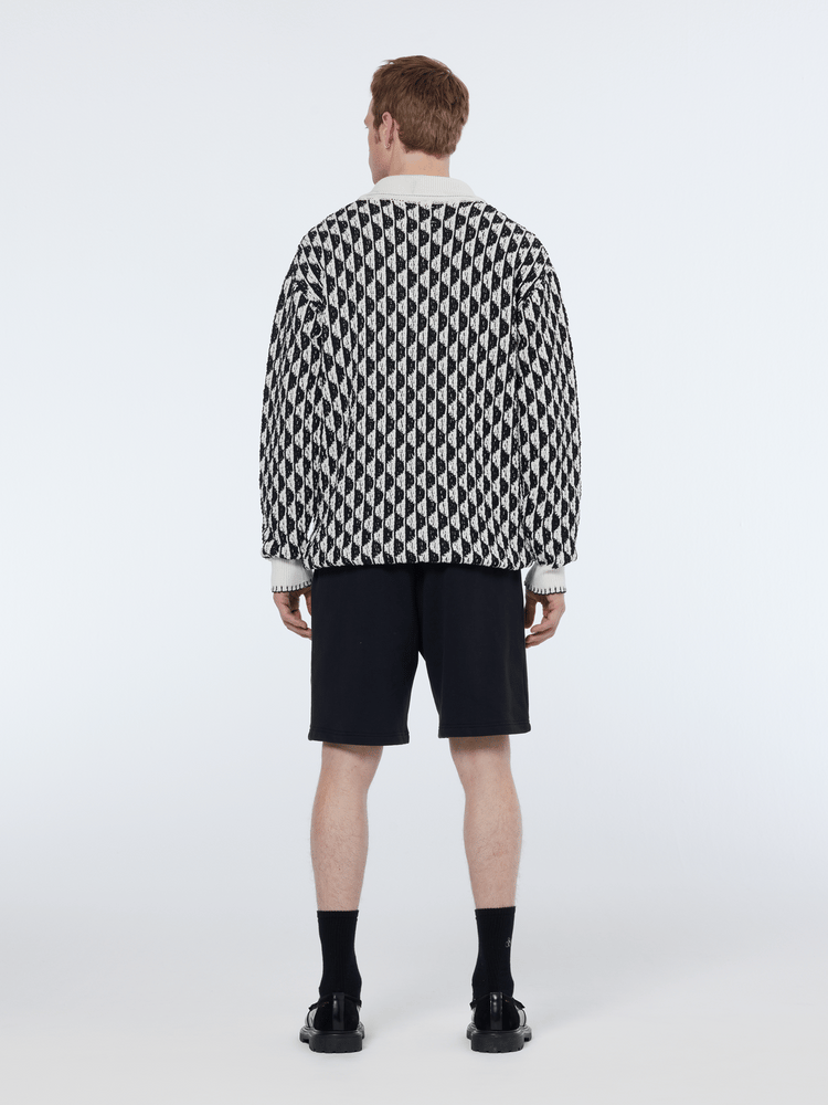 Jacquard Drop Shoulder Long Sleeve Polo