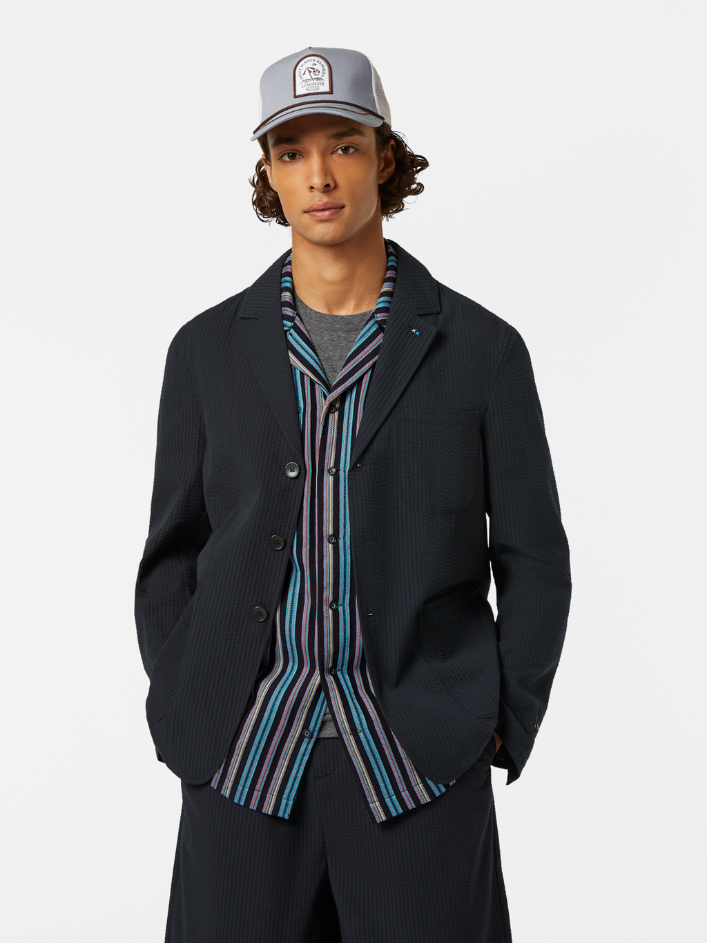 Unconstructed 3-Button Cotton-Blend Seersucker Blazer
