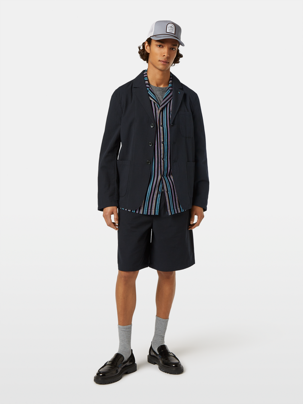 Unconstructed 3-Button Cotton-Blend Seersucker Blazer