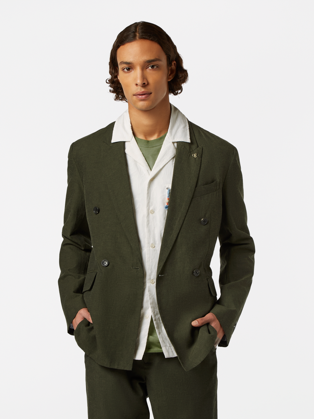 Double-Breasted Linen-Blend Blazer
