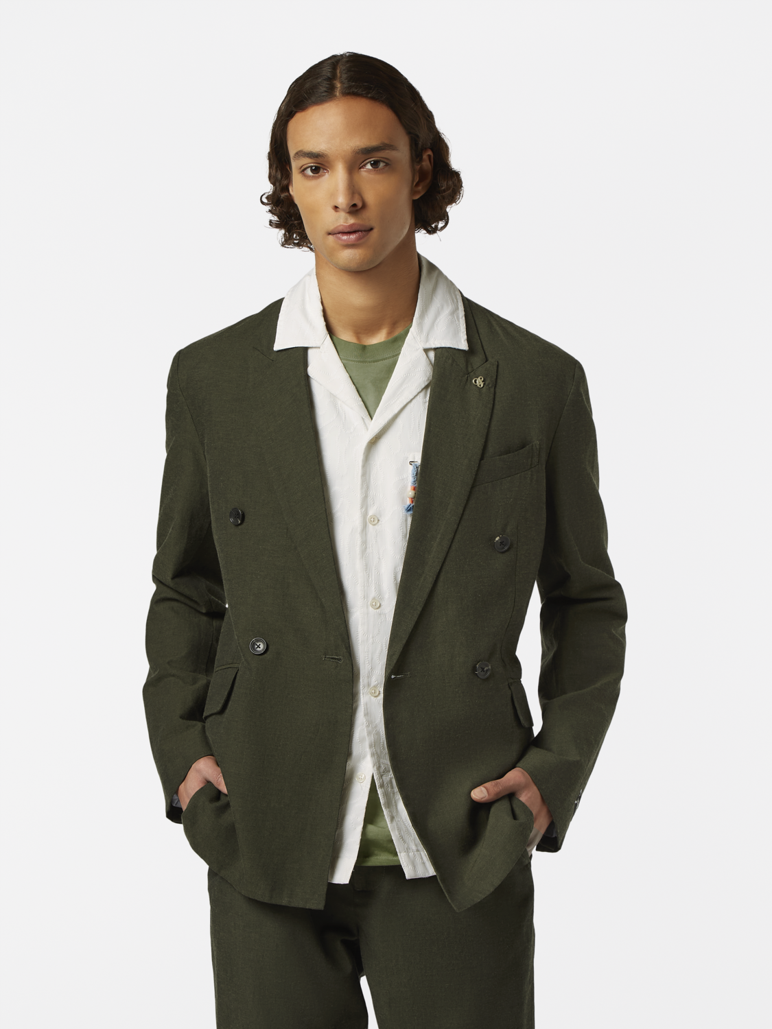 Double-Breasted Linen-Blend Blazer