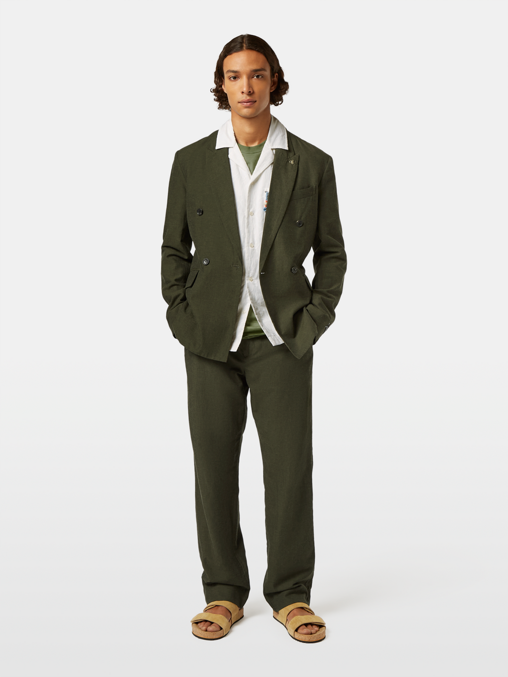Double-Breasted Linen-Blend Blazer