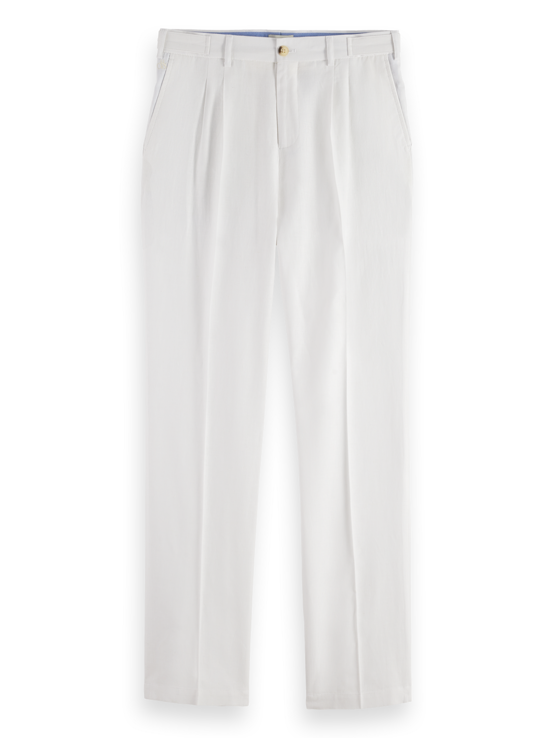 Pleated Relaxed Straight Cotton-Linen Twill Chino