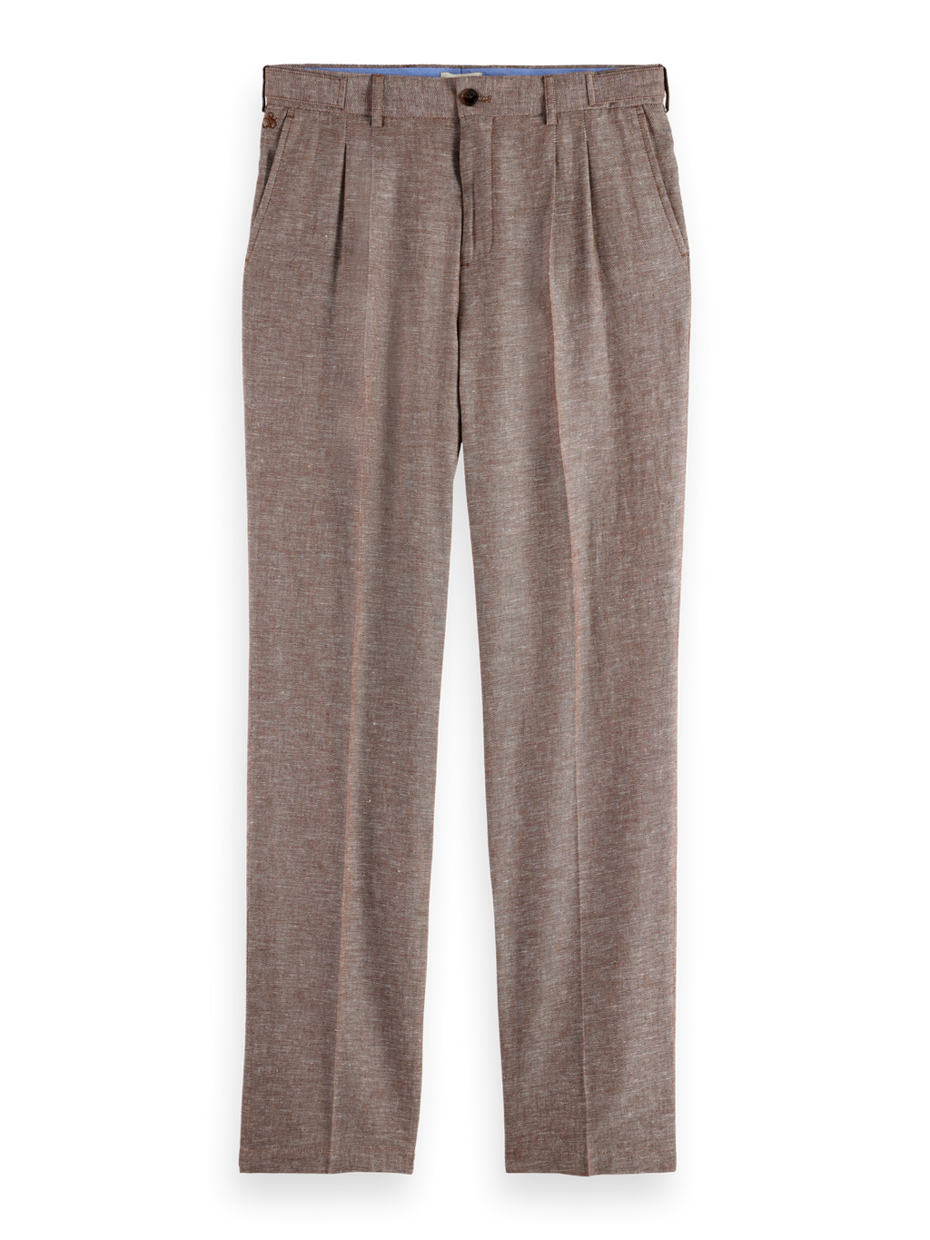 Pleated Straight Cotton-Linen Twill Chino