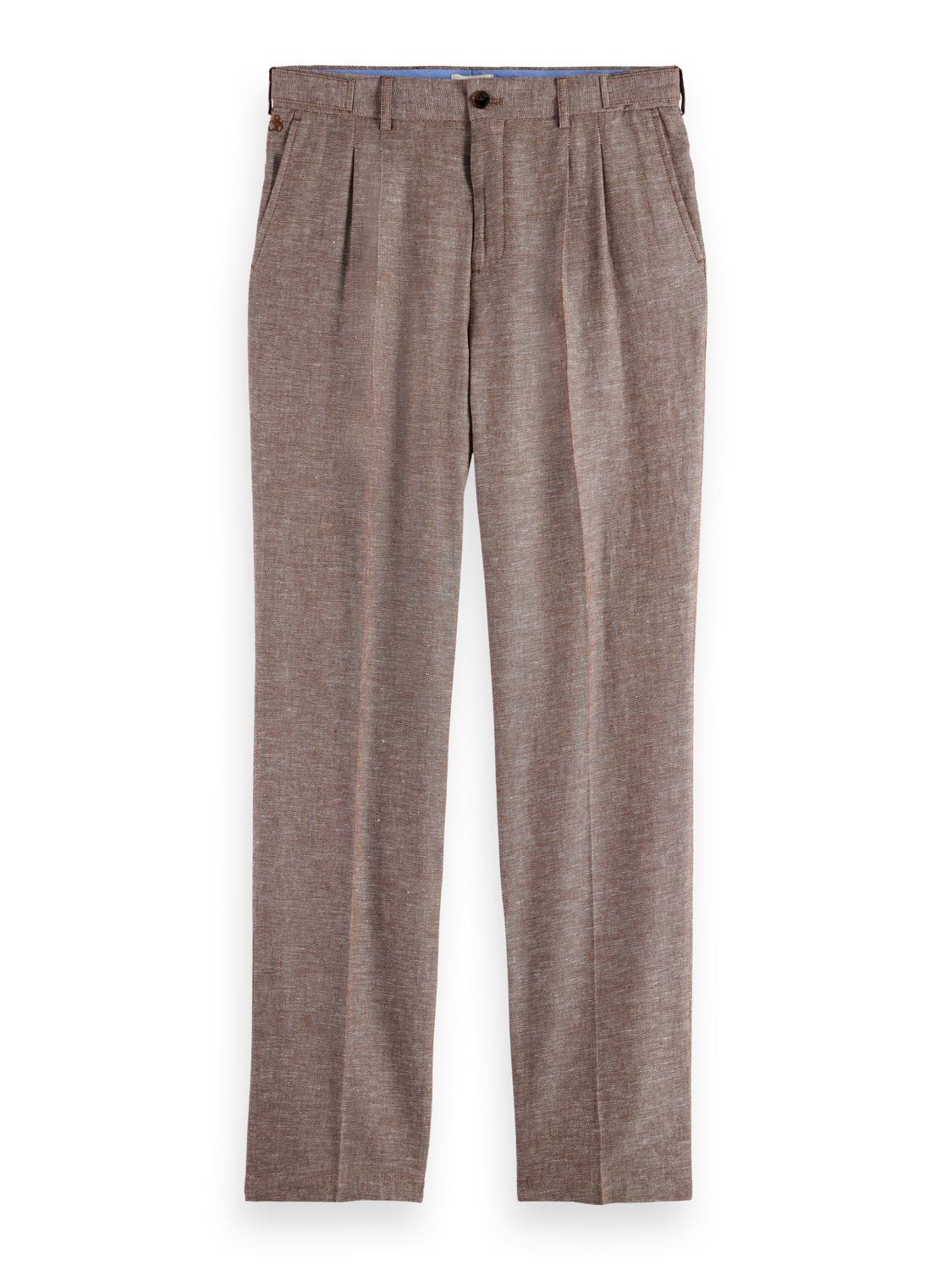 Pleated Straight Cotton-Linen Twill Chino