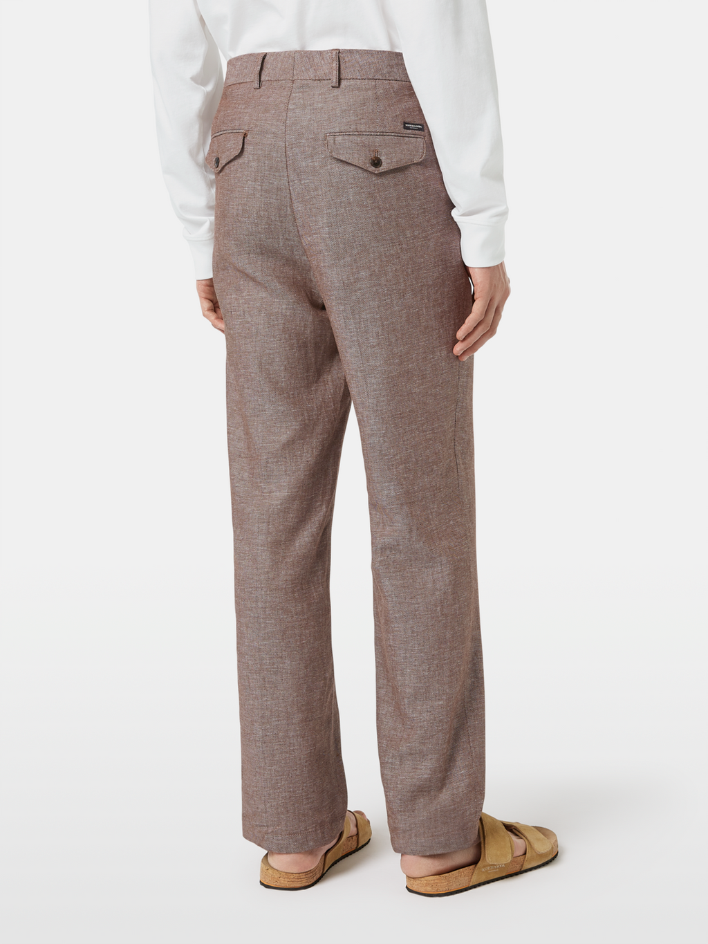 Pleated Straight Cotton-Linen Twill Chino