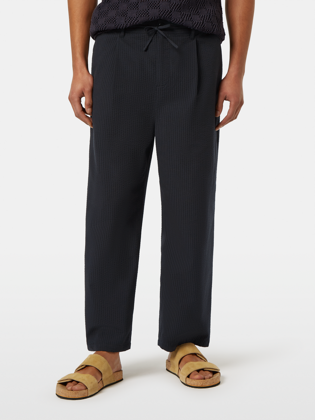 Pleated Relaxed Straight Cotton-Blend Seersucker Jogger