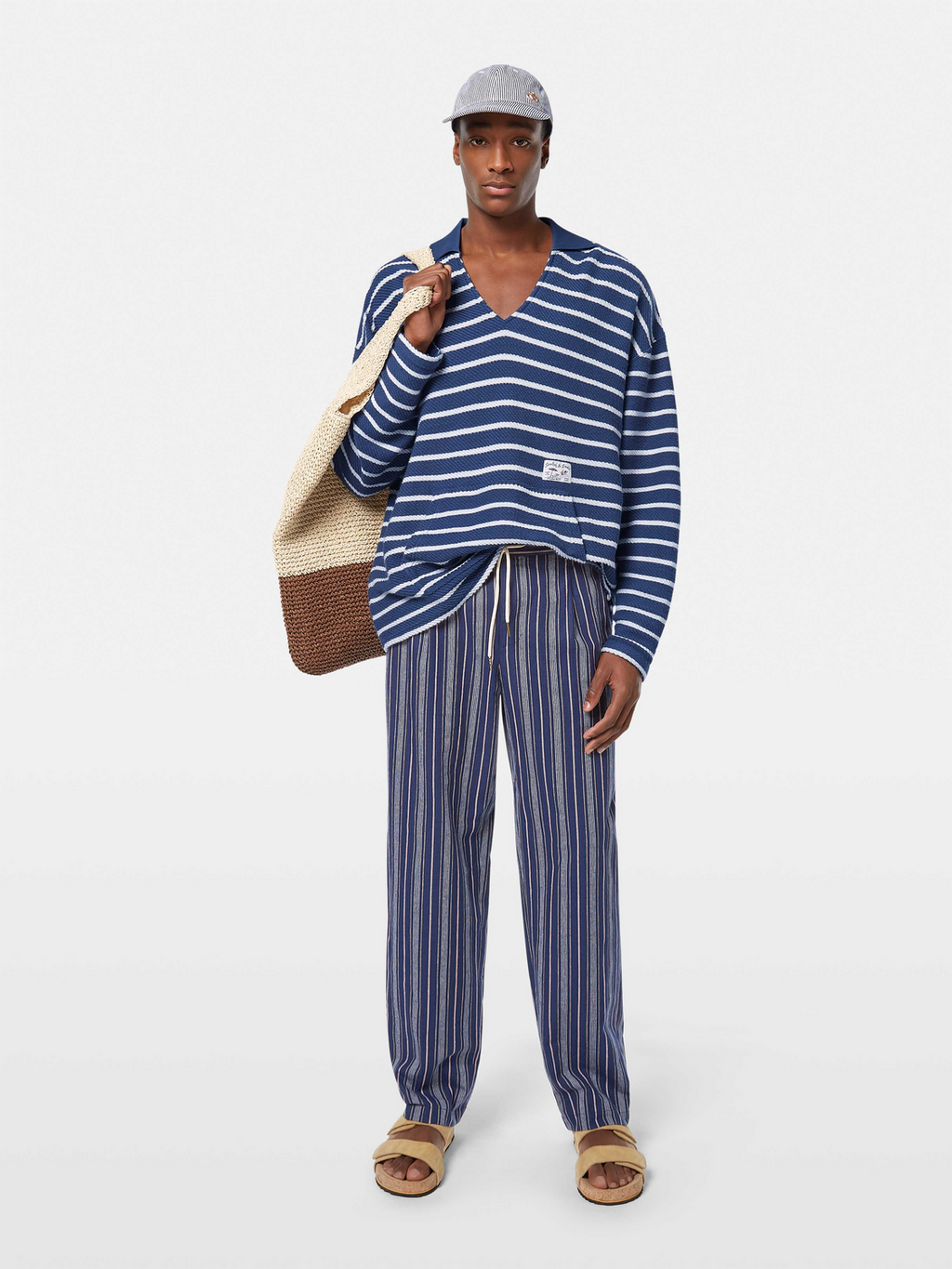 Pleated Relaxed Striped Linen-Blend Jogger