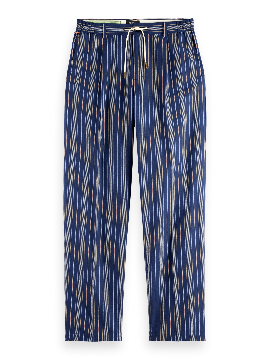 Pleated Relaxed Striped Linen-Blend Jogger