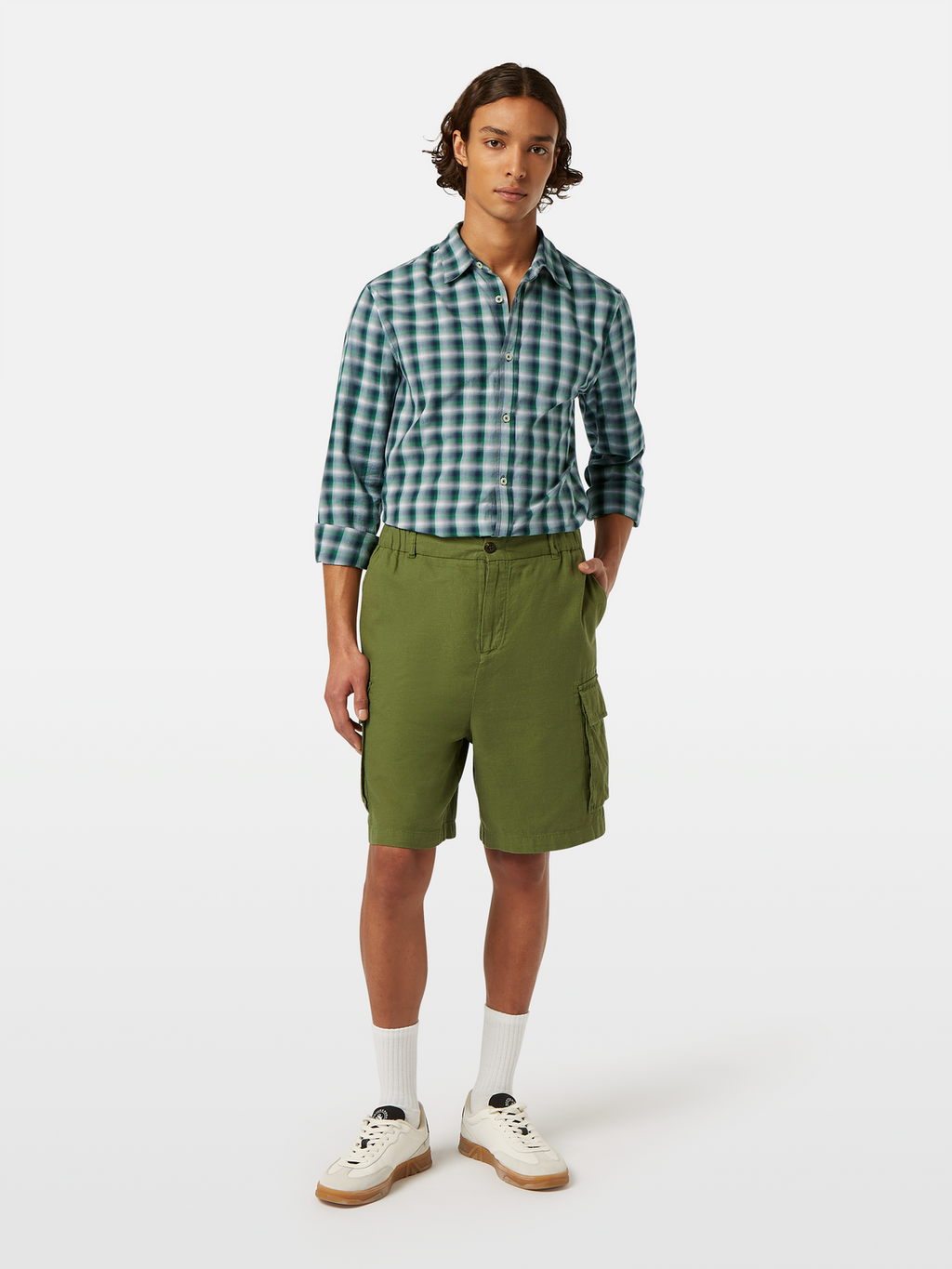 Relaxed Fit Cotton-Linen Cargo Short
