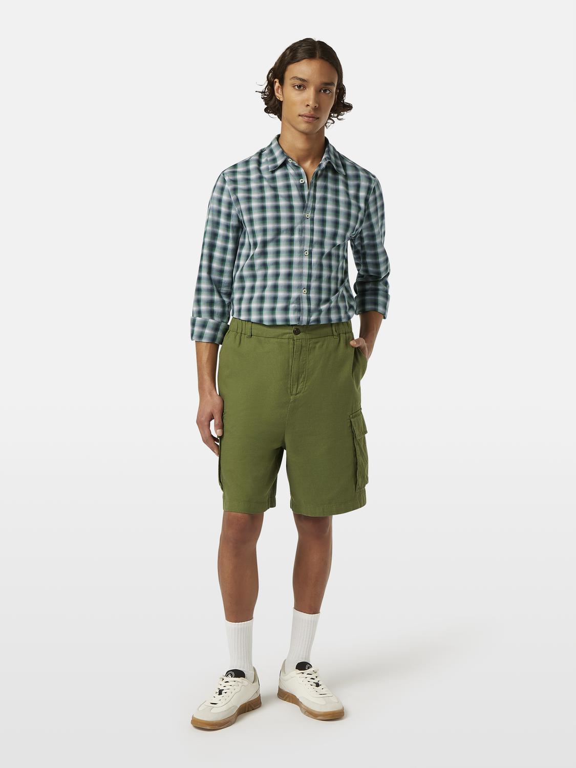 Relaxed Fit Cotton-Linen Cargo Short