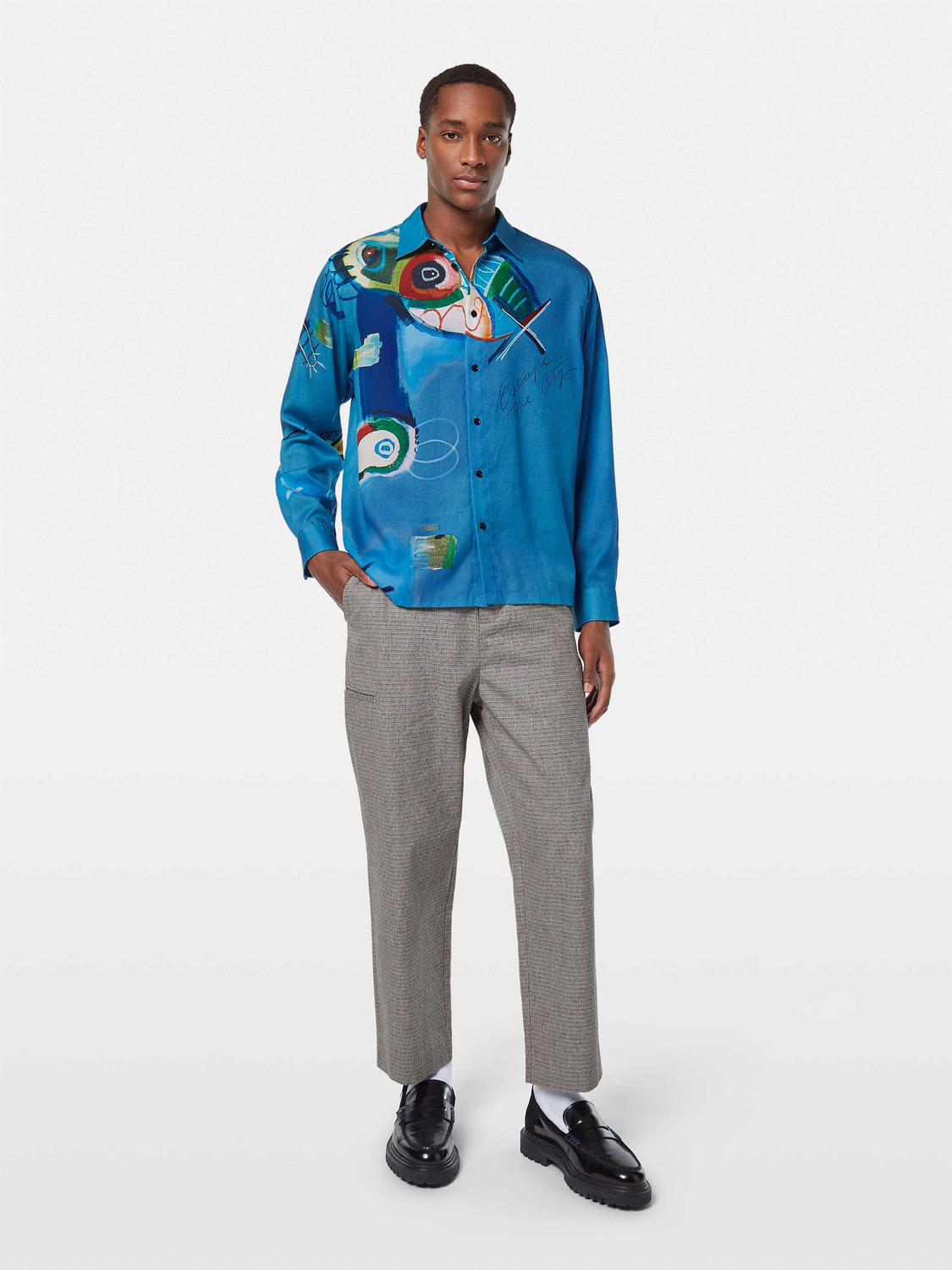 Abstract Island Printed Relaxed-Fit Shirt