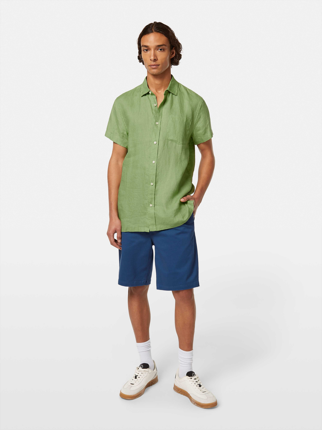 Regular Fit Linen Short Sleeve Button Down Shirt