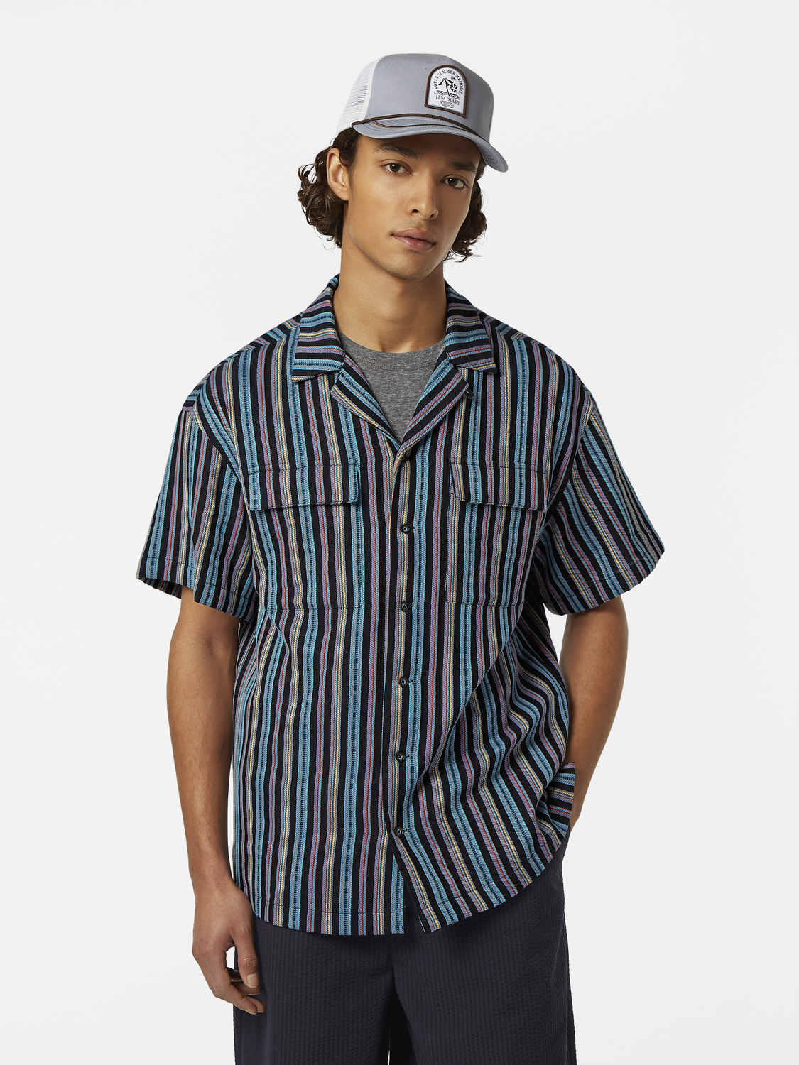 Striped Short Sleeve Relaxed-Fit Jacquard Shirt