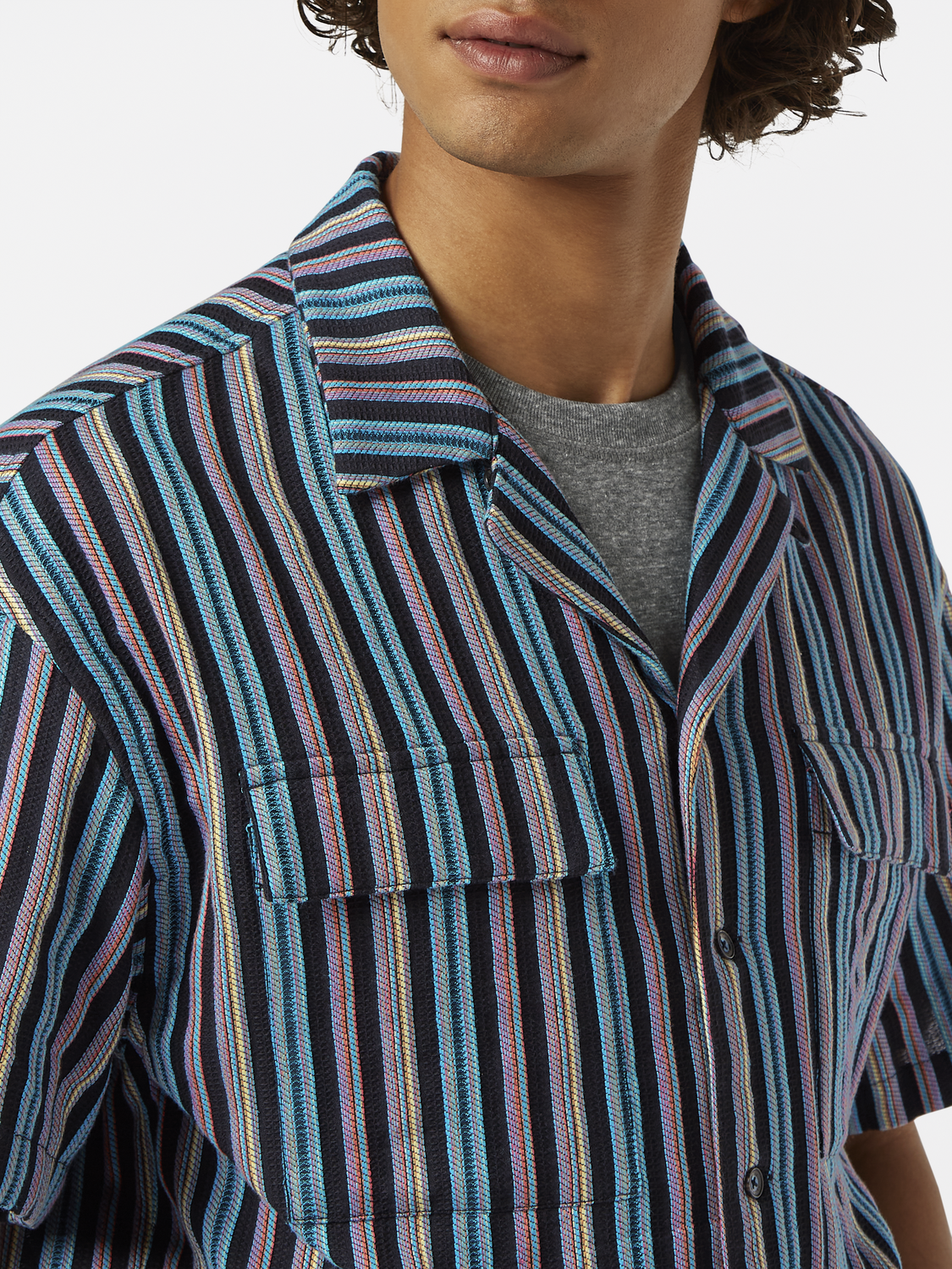 Striped Short Sleeve Relaxed-Fit Jacquard Shirt