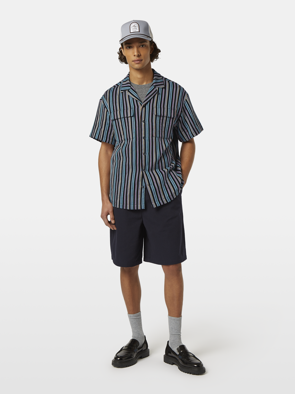 Striped Short Sleeve Relaxed-Fit Jacquard Shirt