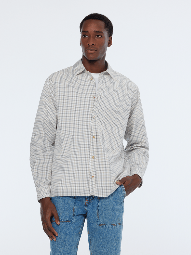 Relaxed Fit Yarn-Dyed Micro-Check Shirt