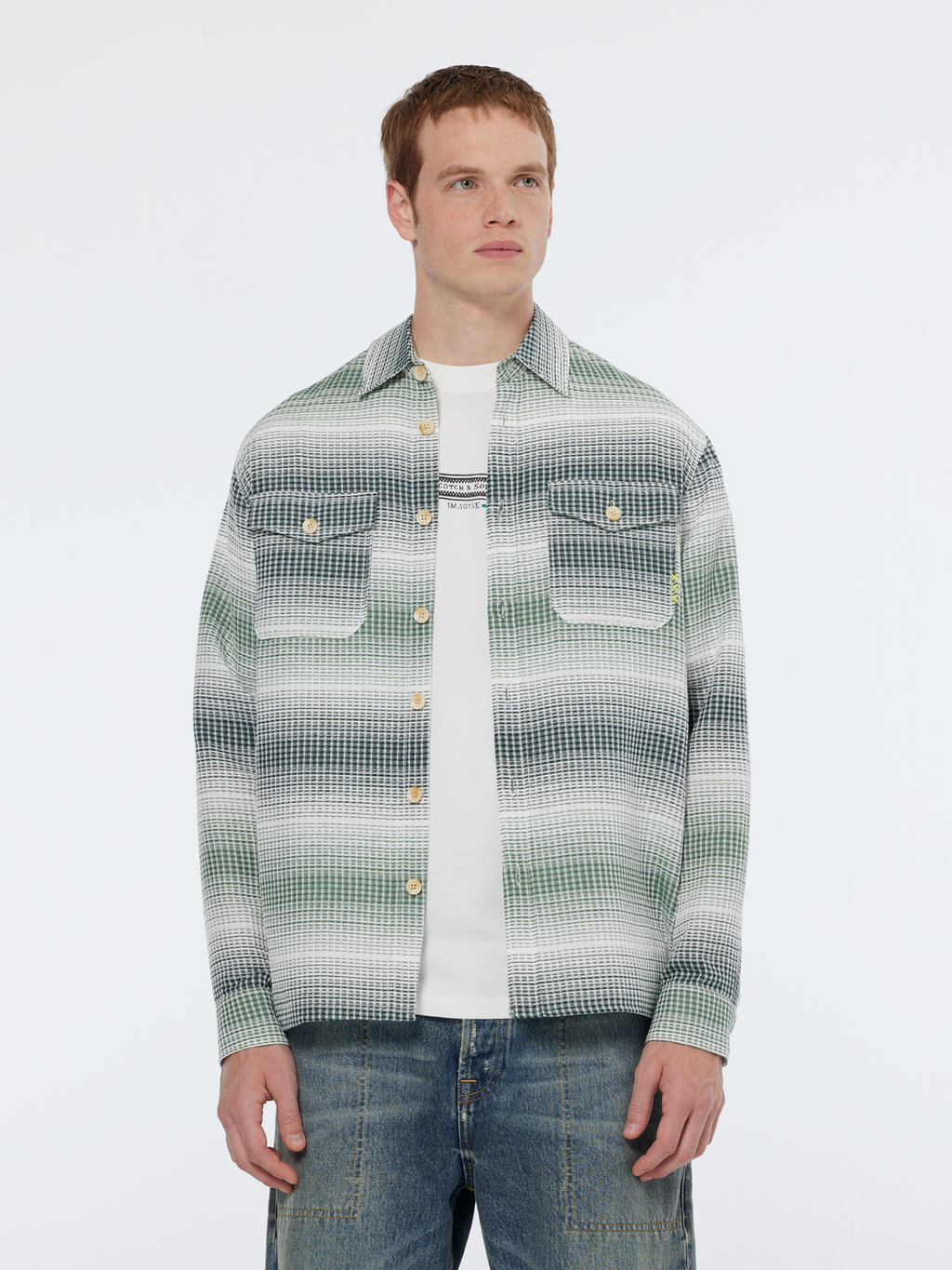 Relaxed Fit Stripe Waffle Shirt