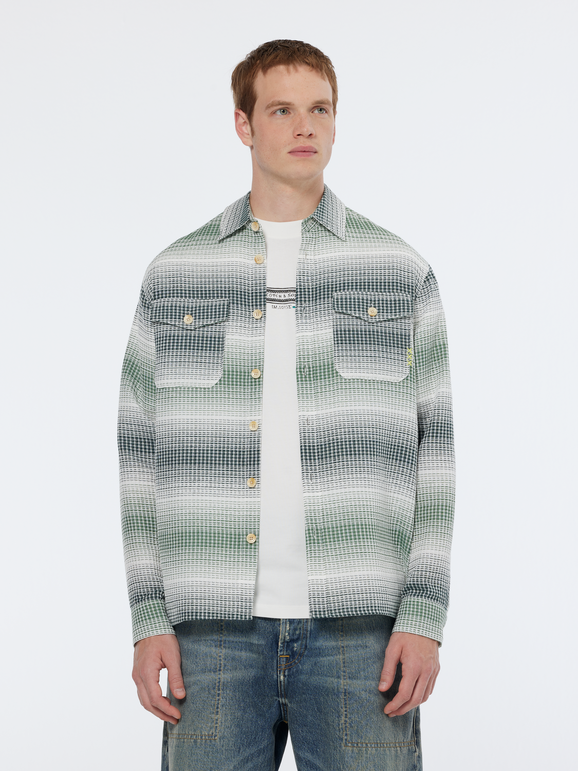 Relaxed Fit Stripe Waffle Shirt