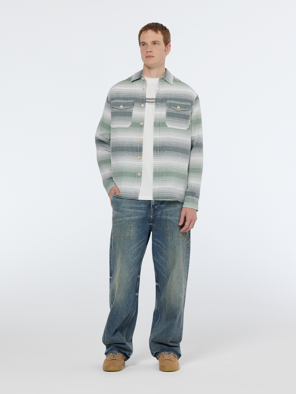 Relaxed Fit Stripe Waffle Shirt