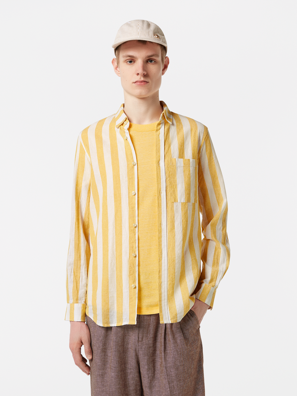 Regular-Fit Yarn-Dyed Linen Blend Stripe Shirt
