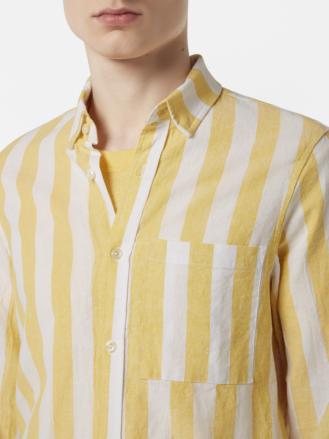 yellow striped dress shirt Men's 100% Mulberry Silk Satin Long Sleeve Gold & White Stripe Dress Shirt