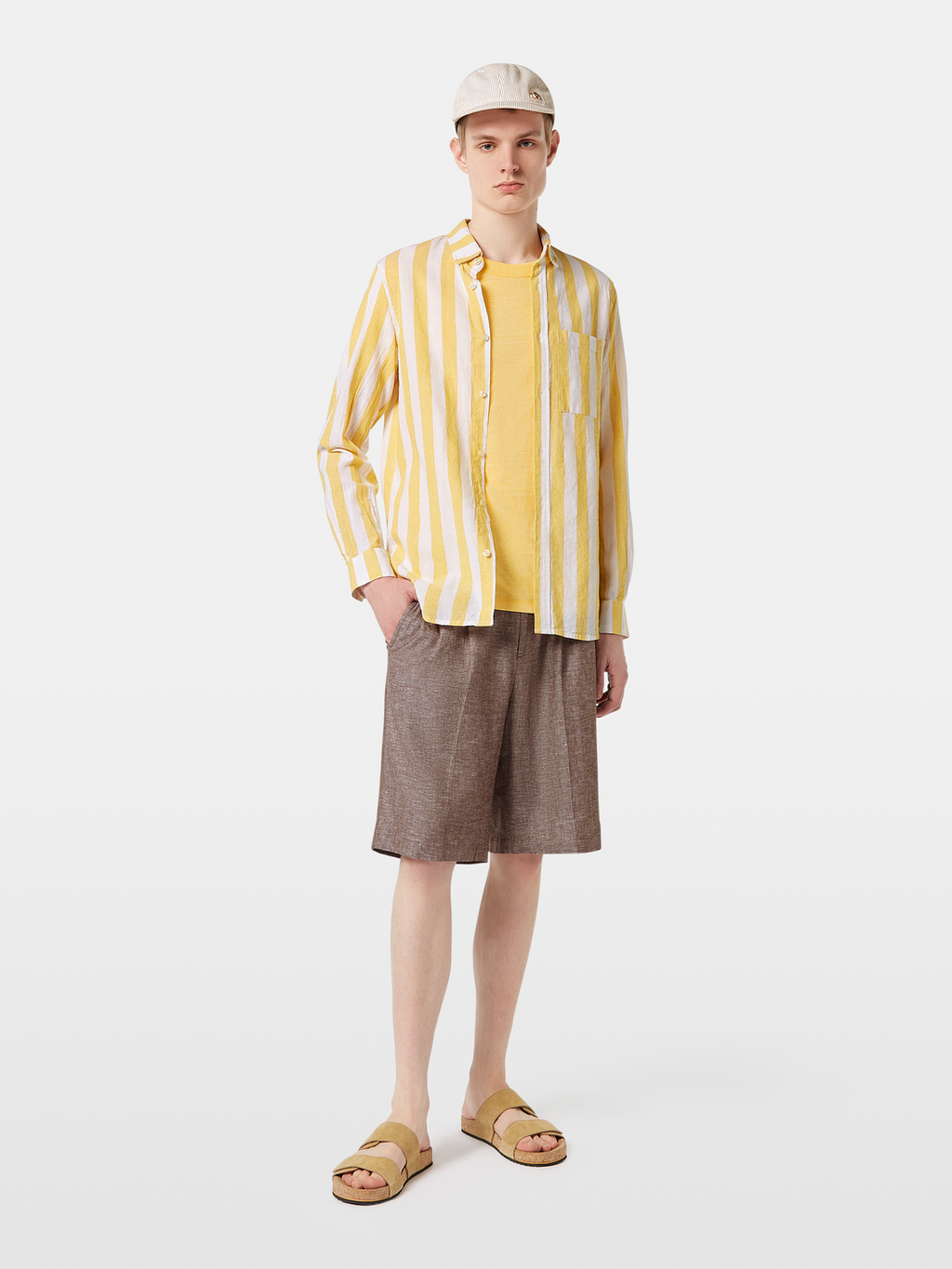 Regular-Fit Yarn-Dyed Linen Blend Stripe Shirt
