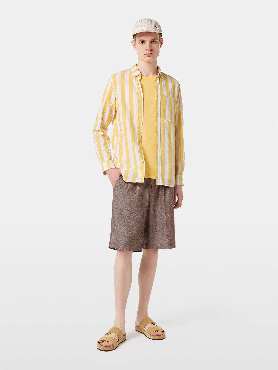 Regular-Fit Yarn-Dyed Linen Blend Stripe Shirt