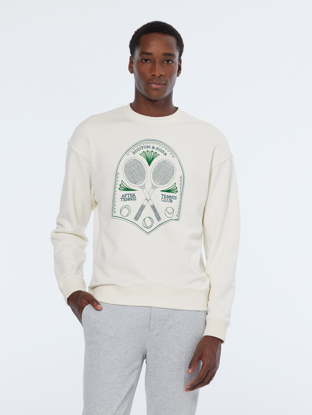 Embroidered Tennis Artwork Relaxed Fit Sweatshirt – Scotch