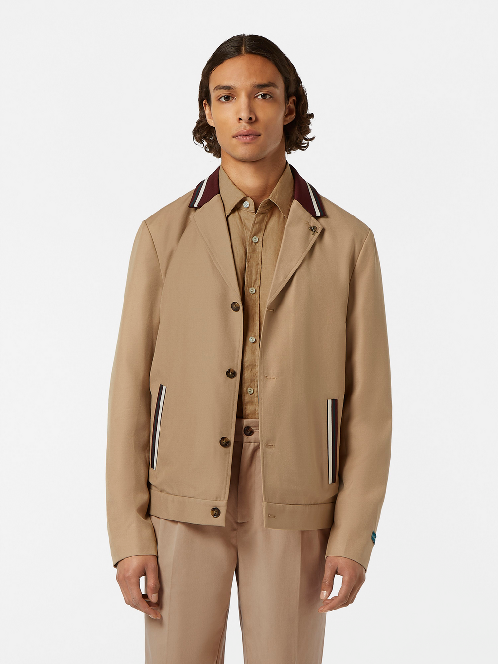 Contrast-Trimmed Tailored Shirt Jacket