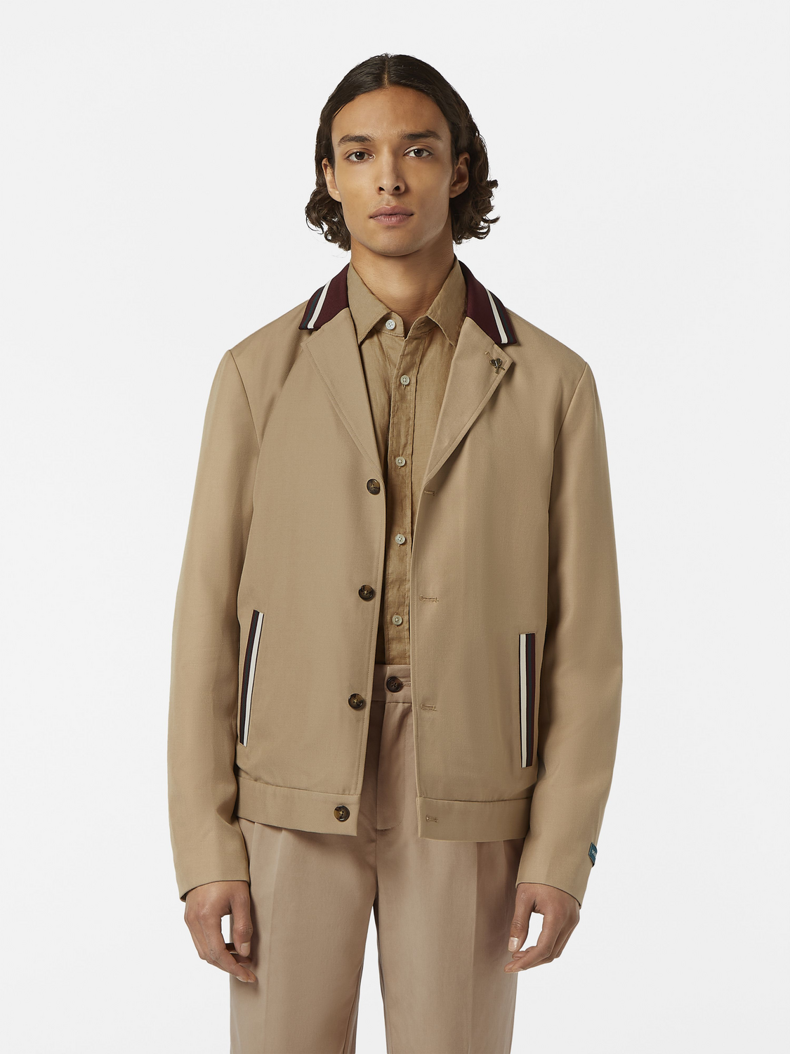 Contrast-Trimmed Tailored Shirt Jacket