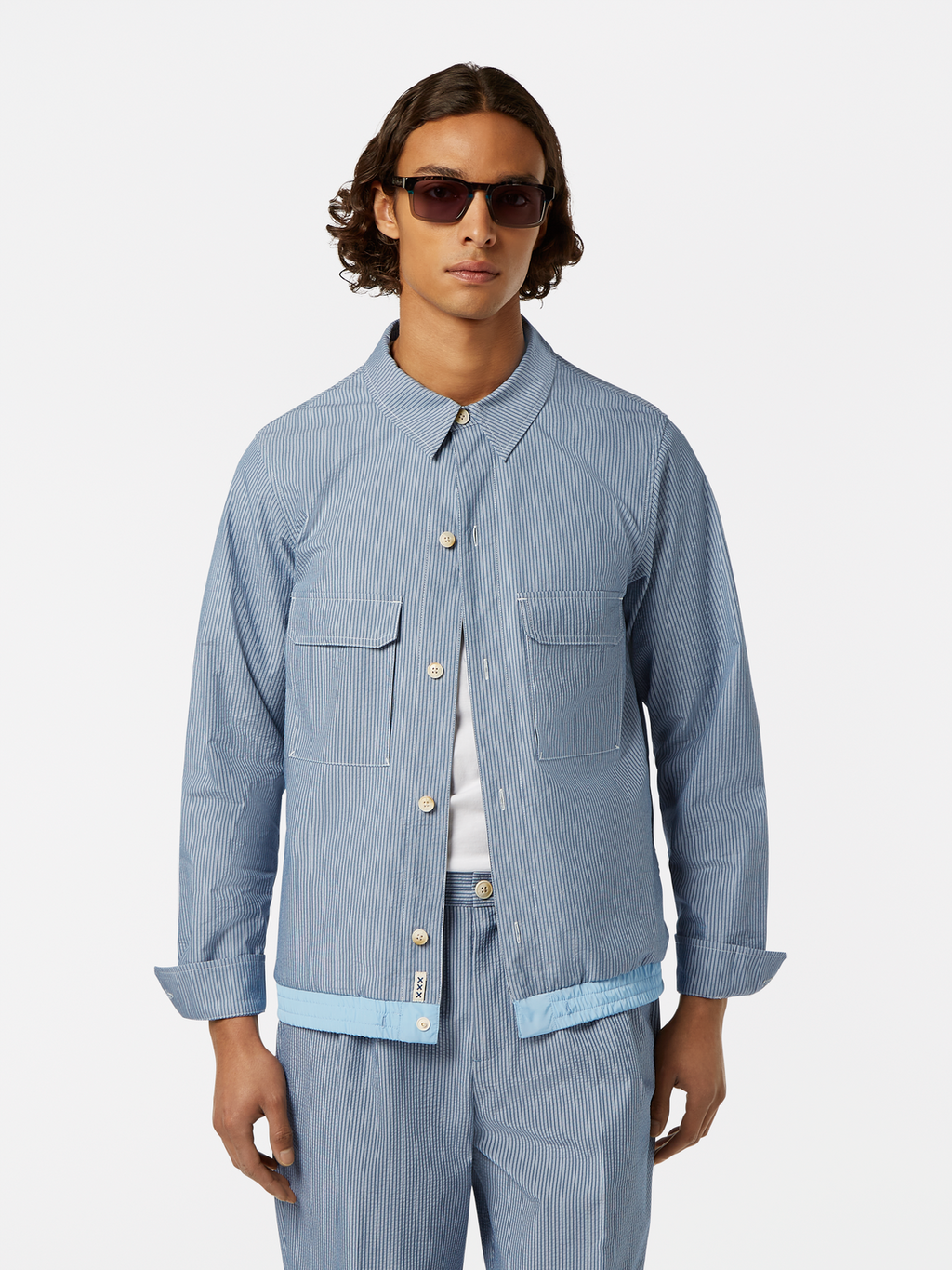 Nylon Trim Seersucker Overshirt