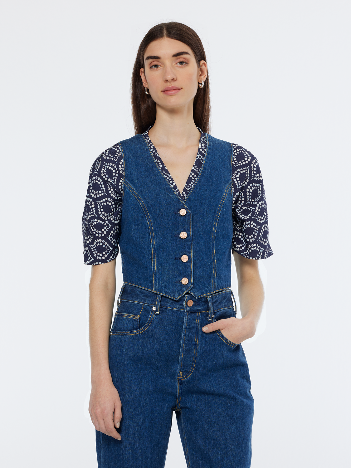 Fitted Denim Waistcoat Vest | City Fresh