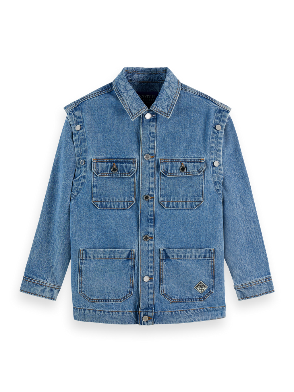 Washed Denim Jacket With Detachable Sleeves