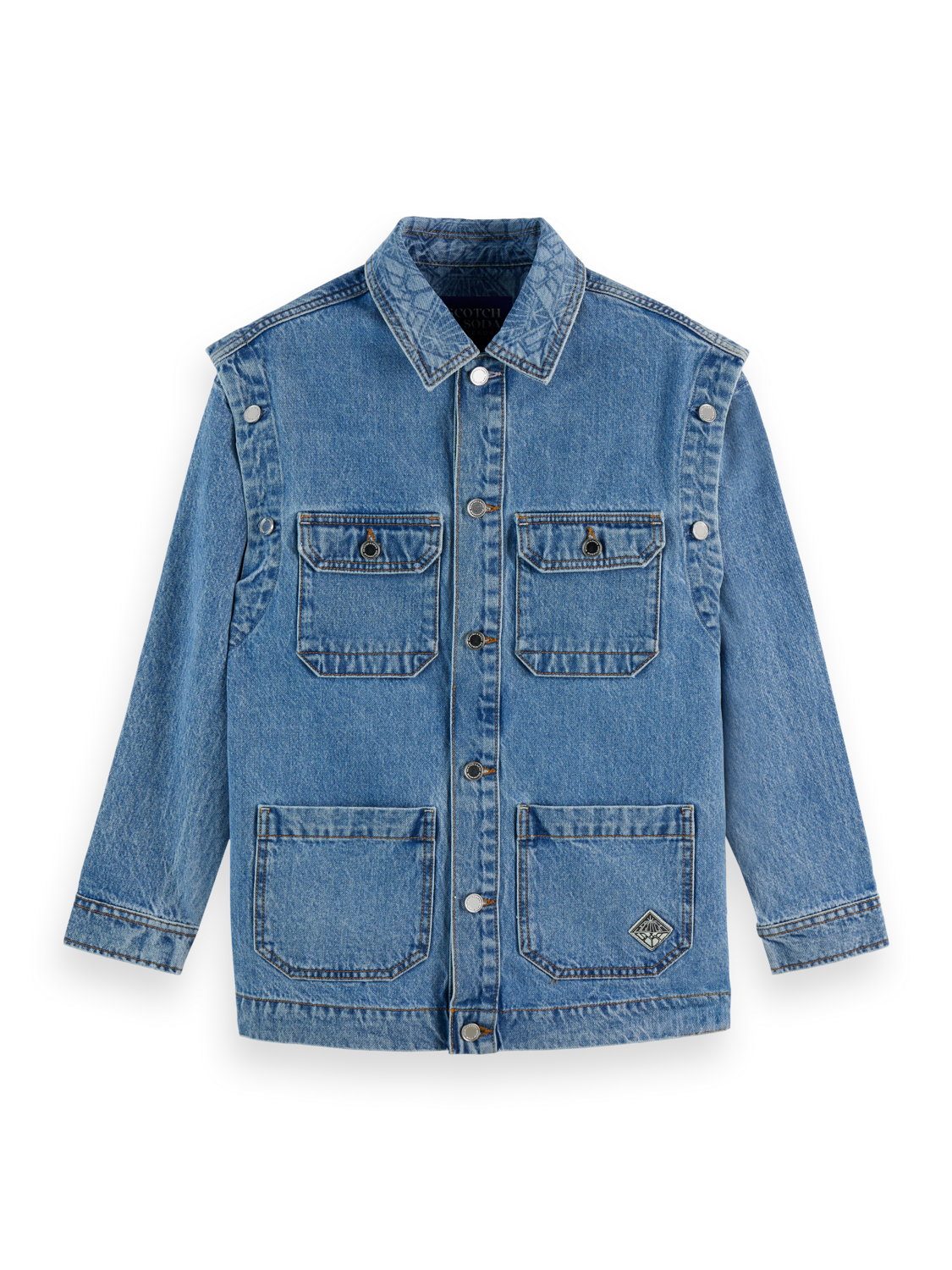 Washed Denim Jacket With Detachable Sleeves