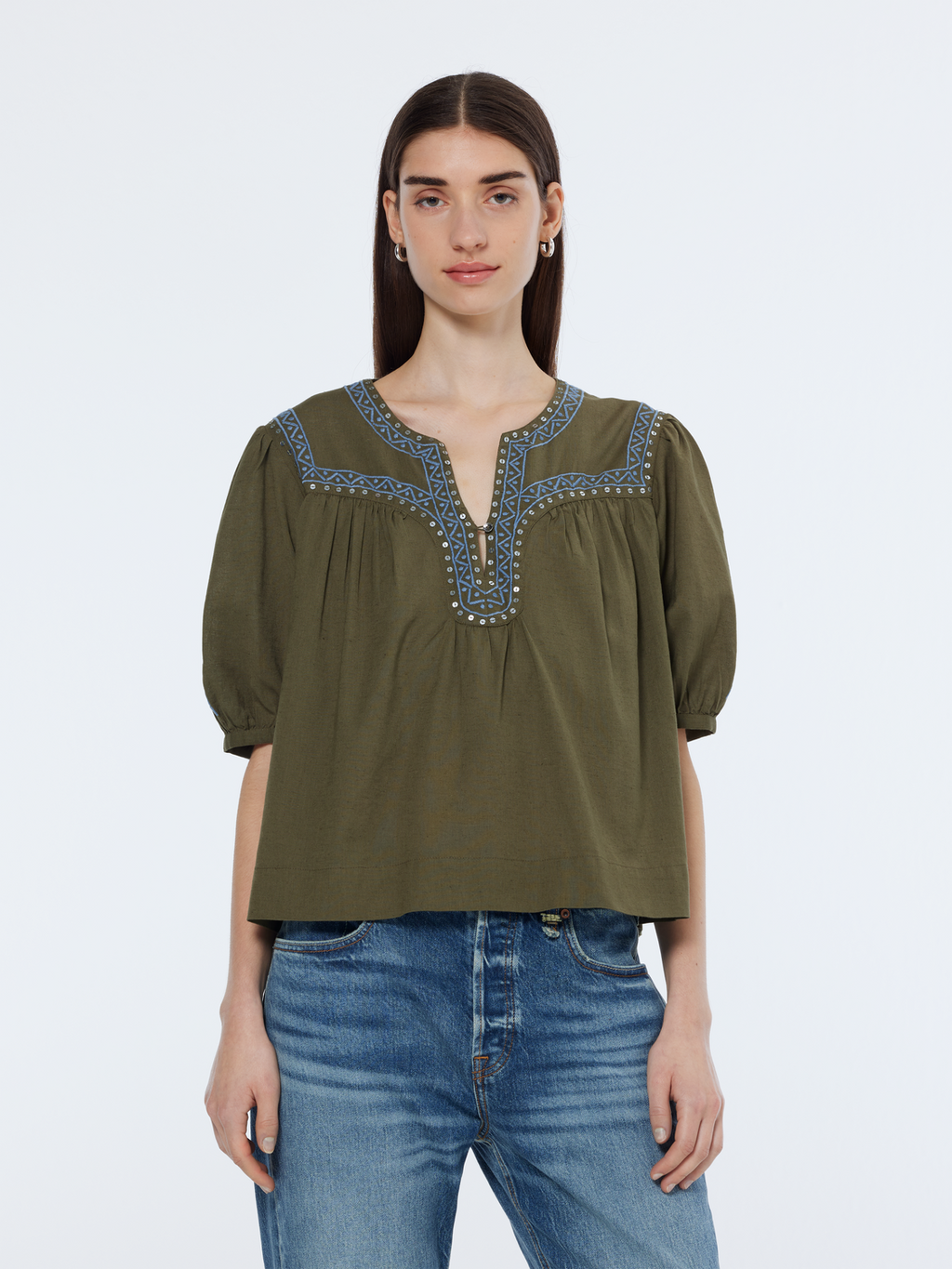 Embroidered Peasant Top