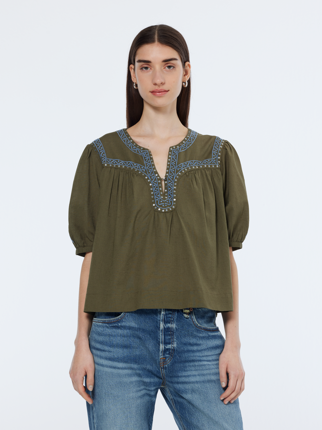Embroidered Peasant Top