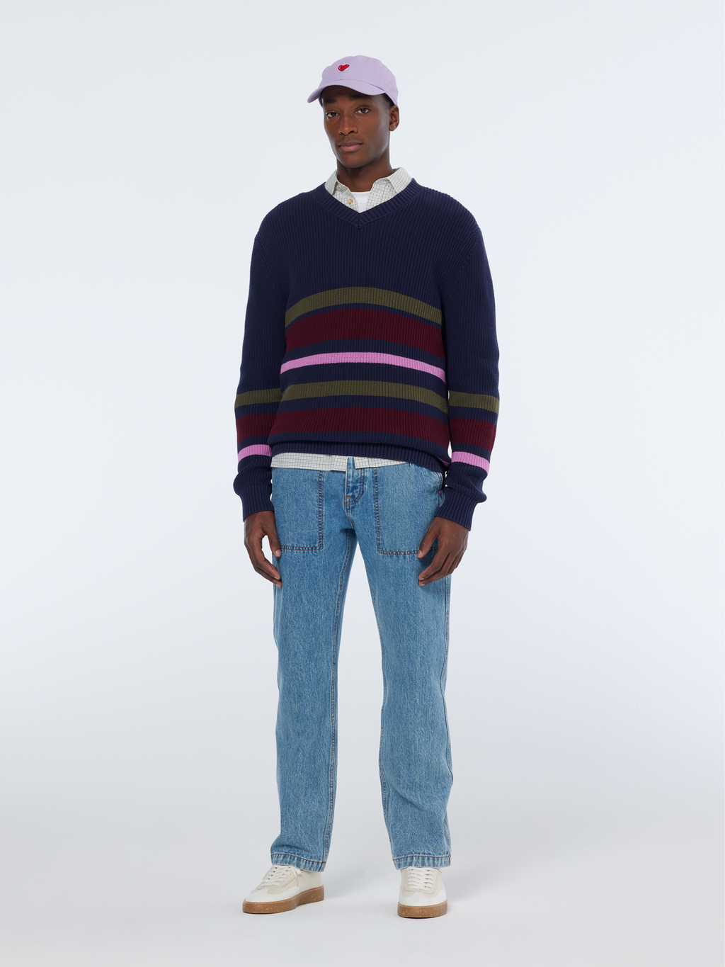 Regular Fit Stripe V-Neck Pullover