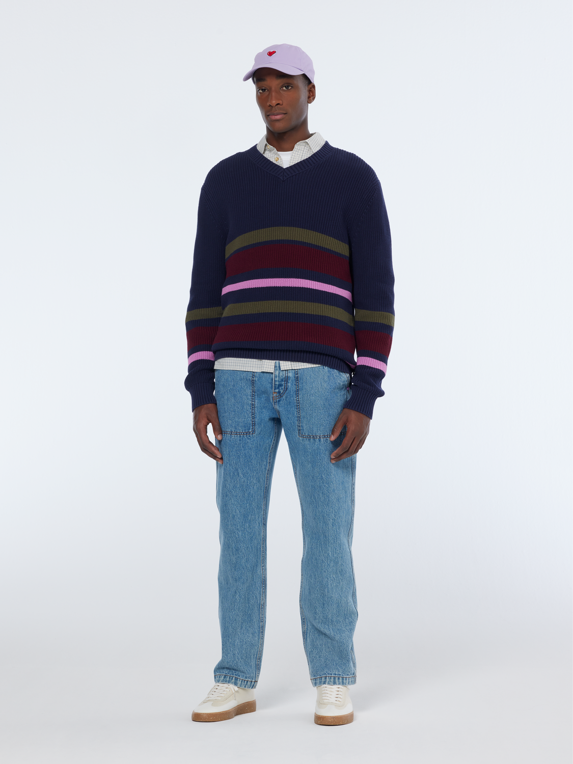 Regular Fit Stripe V-Neck Pullover