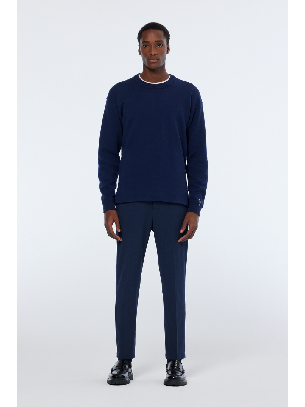 Merino Double Face Drop Shoulder Crewneck