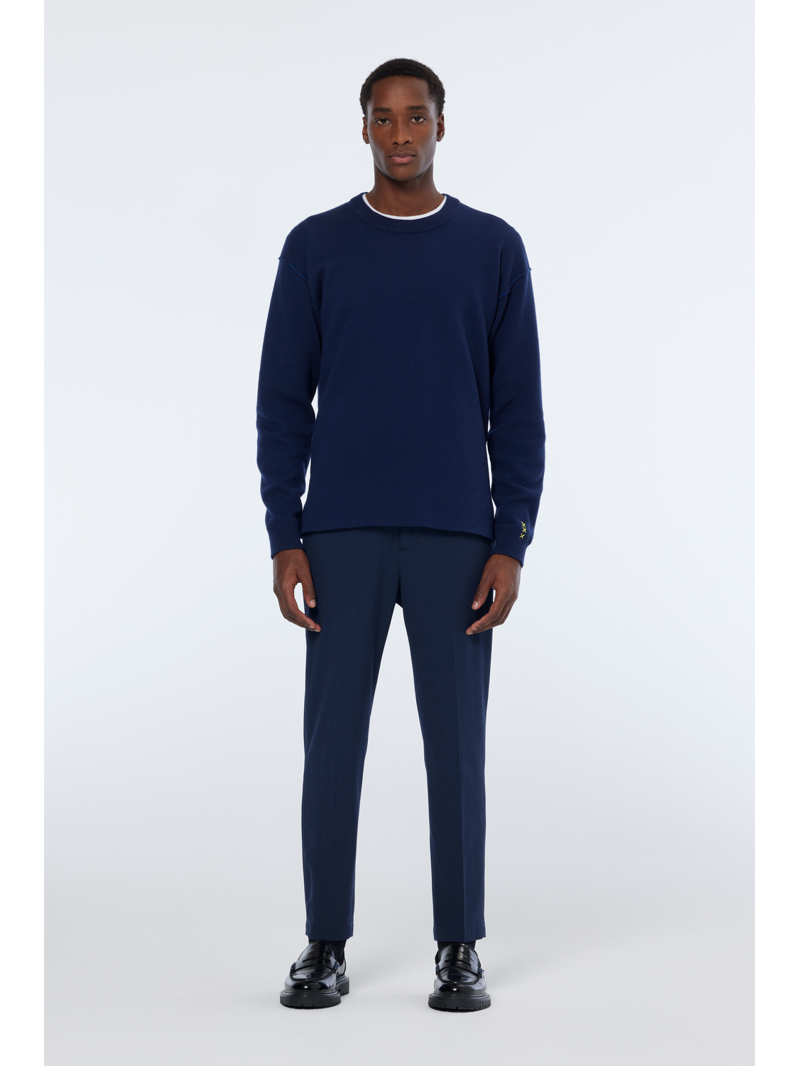 Merino Double Face Drop Shoulder Crewneck