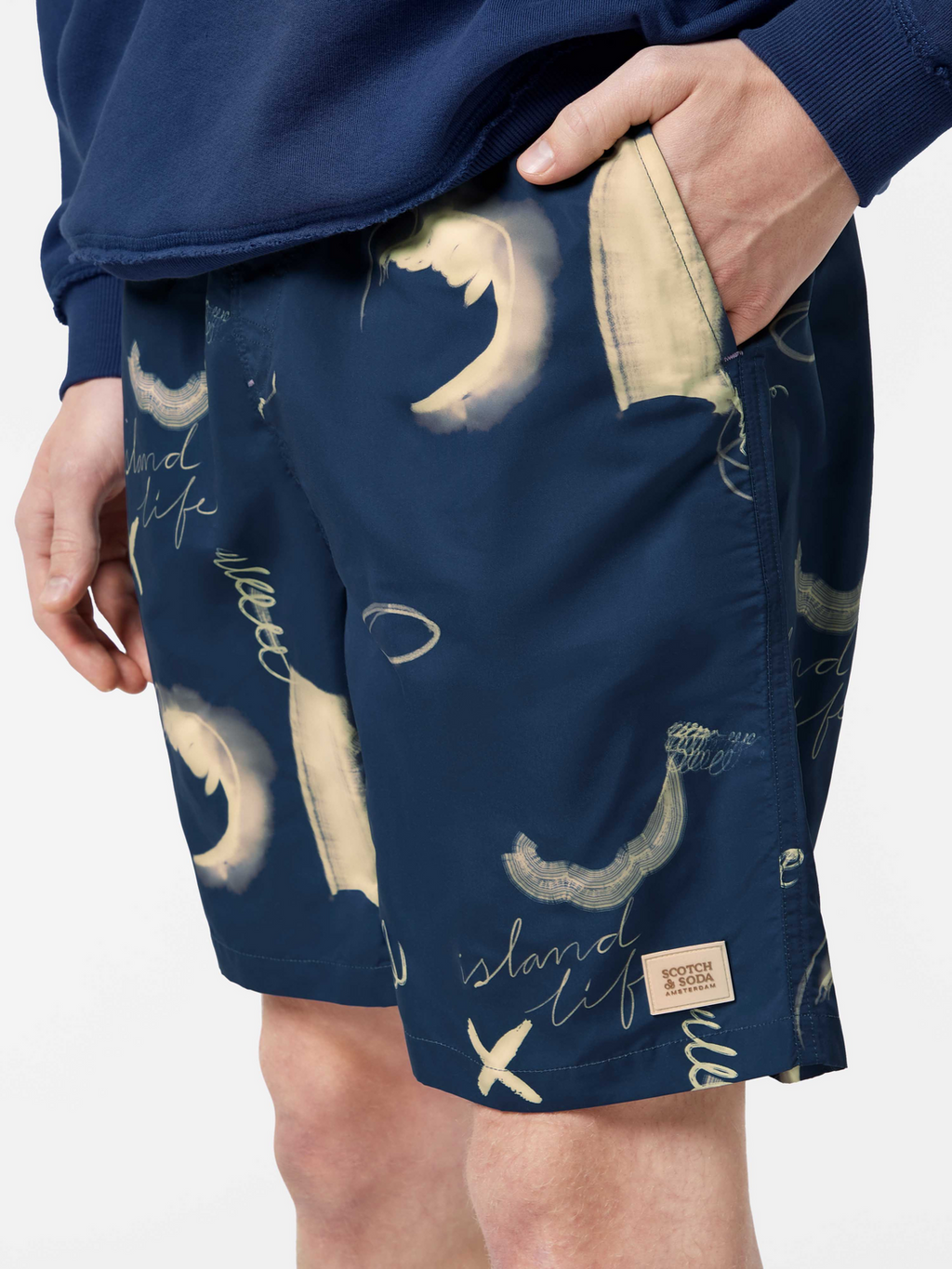 Abstract Printed Long-Length Swimshort
