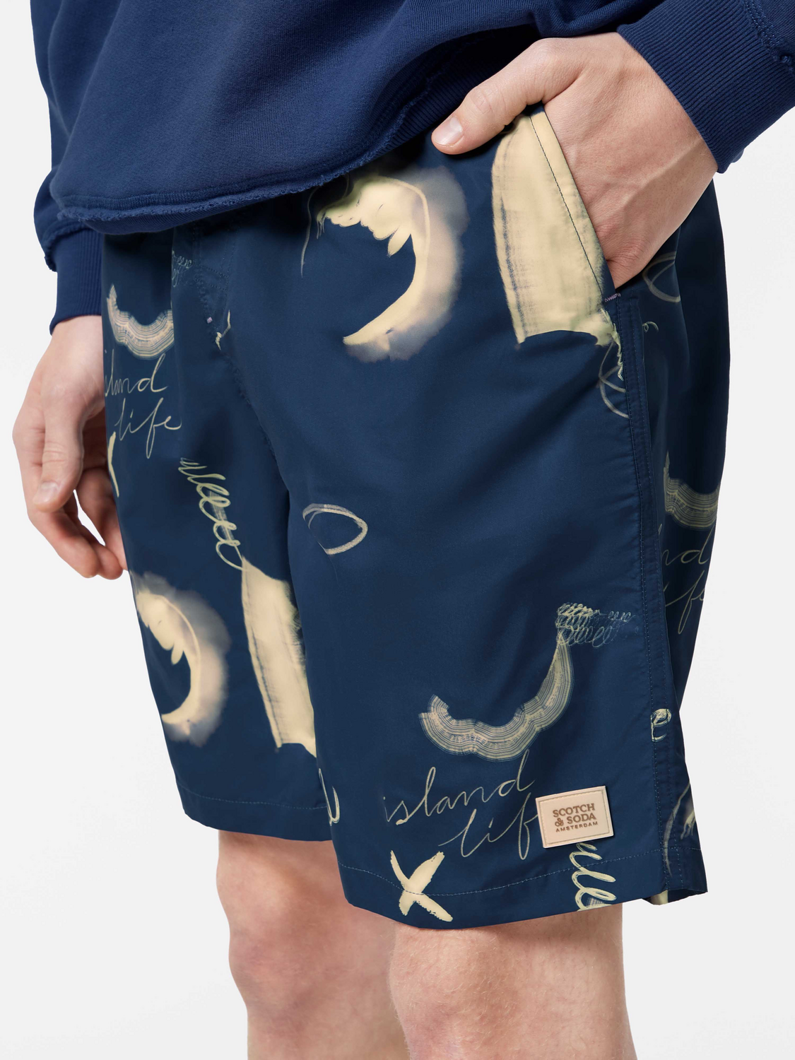 Abstract Printed Long-Length Swimshort