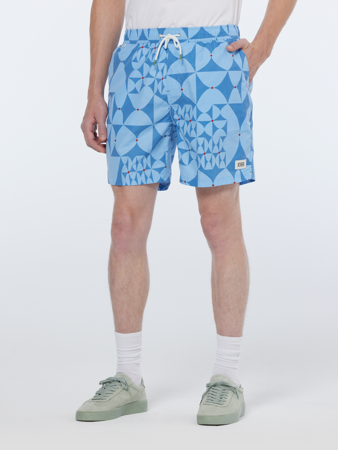 Diamond Printed Mid-Length Swim Shorts