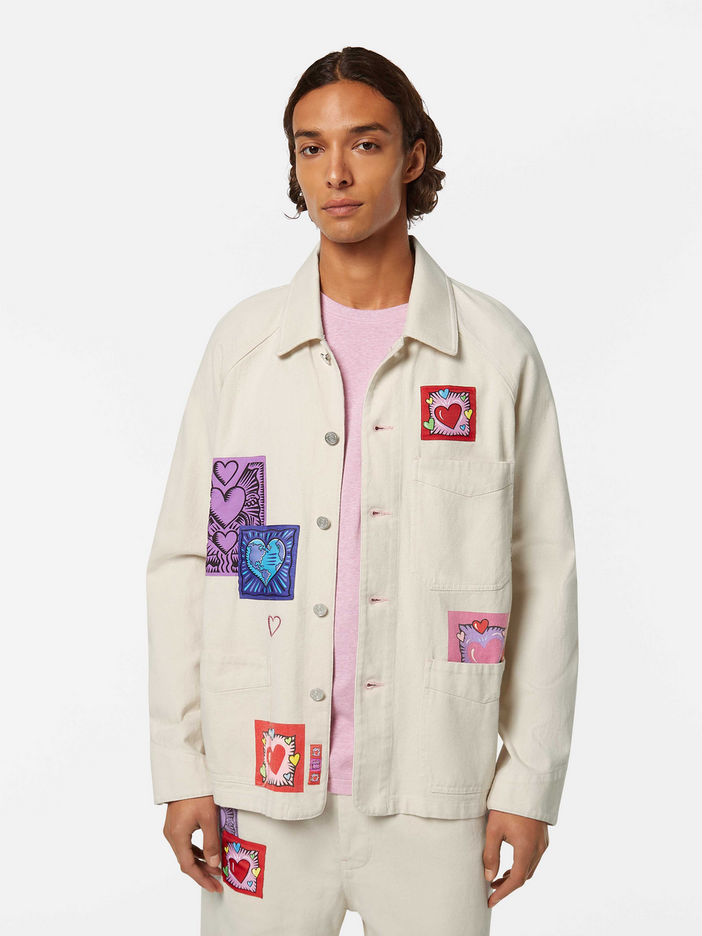 Scotch & Soda x Burton Morris Heart Printed Denim Jacket | Ecru Love Scotch & Soda x Burton Morris Heart Printed Denim Jacket | Ecru Love