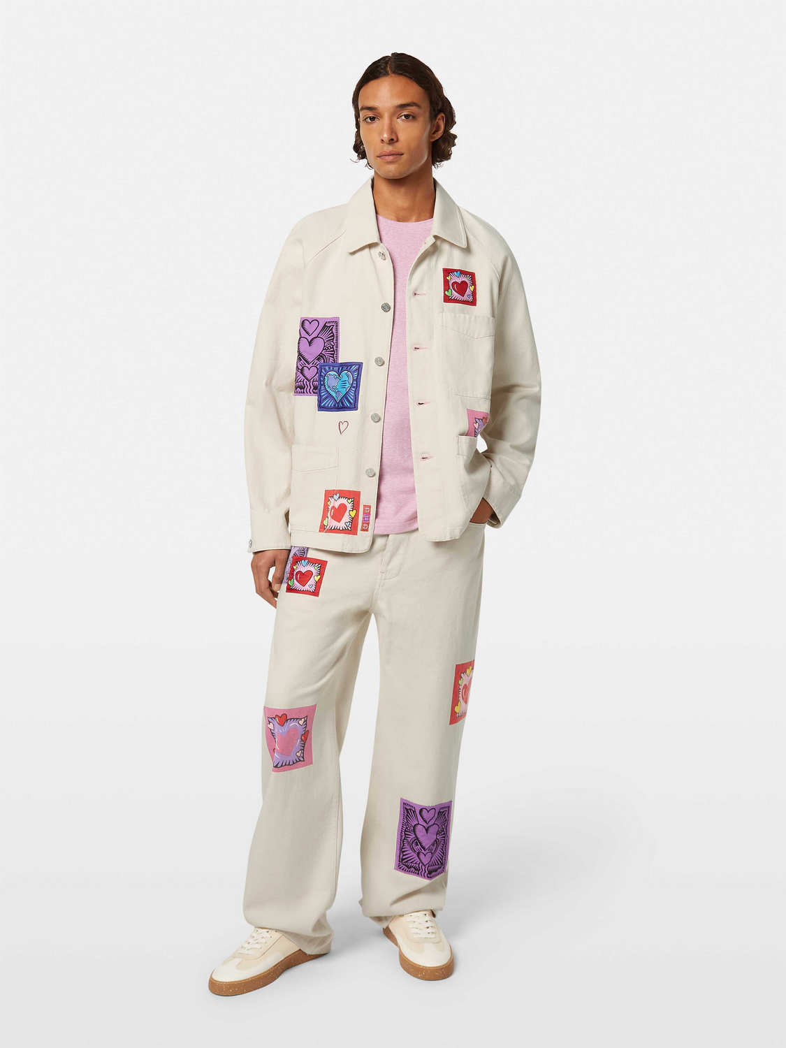 Scotch & Soda x Burton Morris Heart Printed Denim Jacket | Ecru Love Scotch & Soda x Burton Morris Heart Printed Denim Jacket | Ecru Love